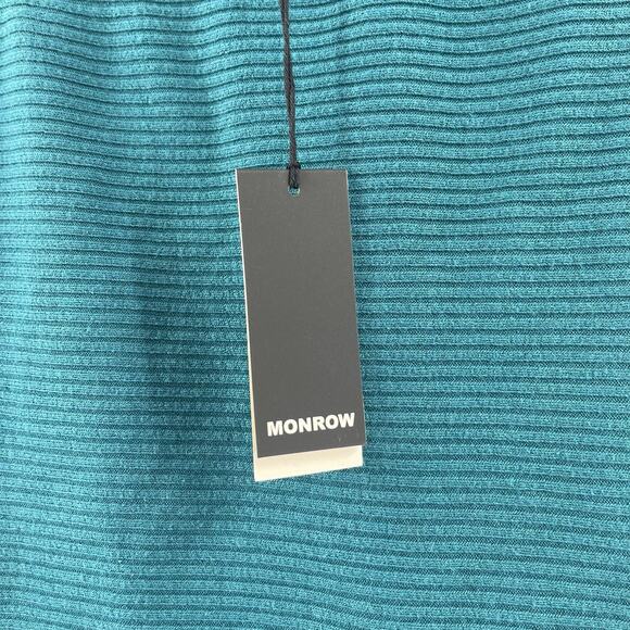 MONROW Skirt Midi Size Small Ribbed Teal Textured Back Slit Stretch NWT Casual - Picture 6 of 11